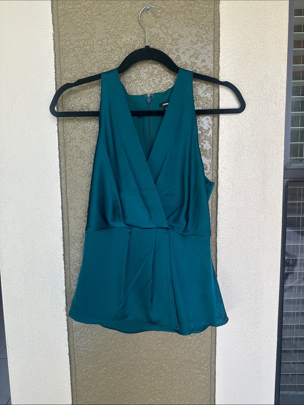 Express Teal satin V-Neck top